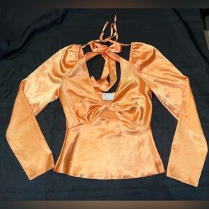 ASOS Twist Front Satin Blouse, Satin Top, orange top, vibrant top, neon top